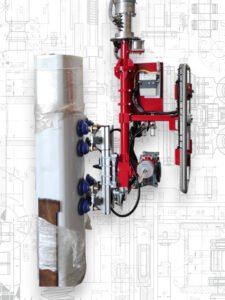 Gripping system with vertical suction cup and rotation of 180°